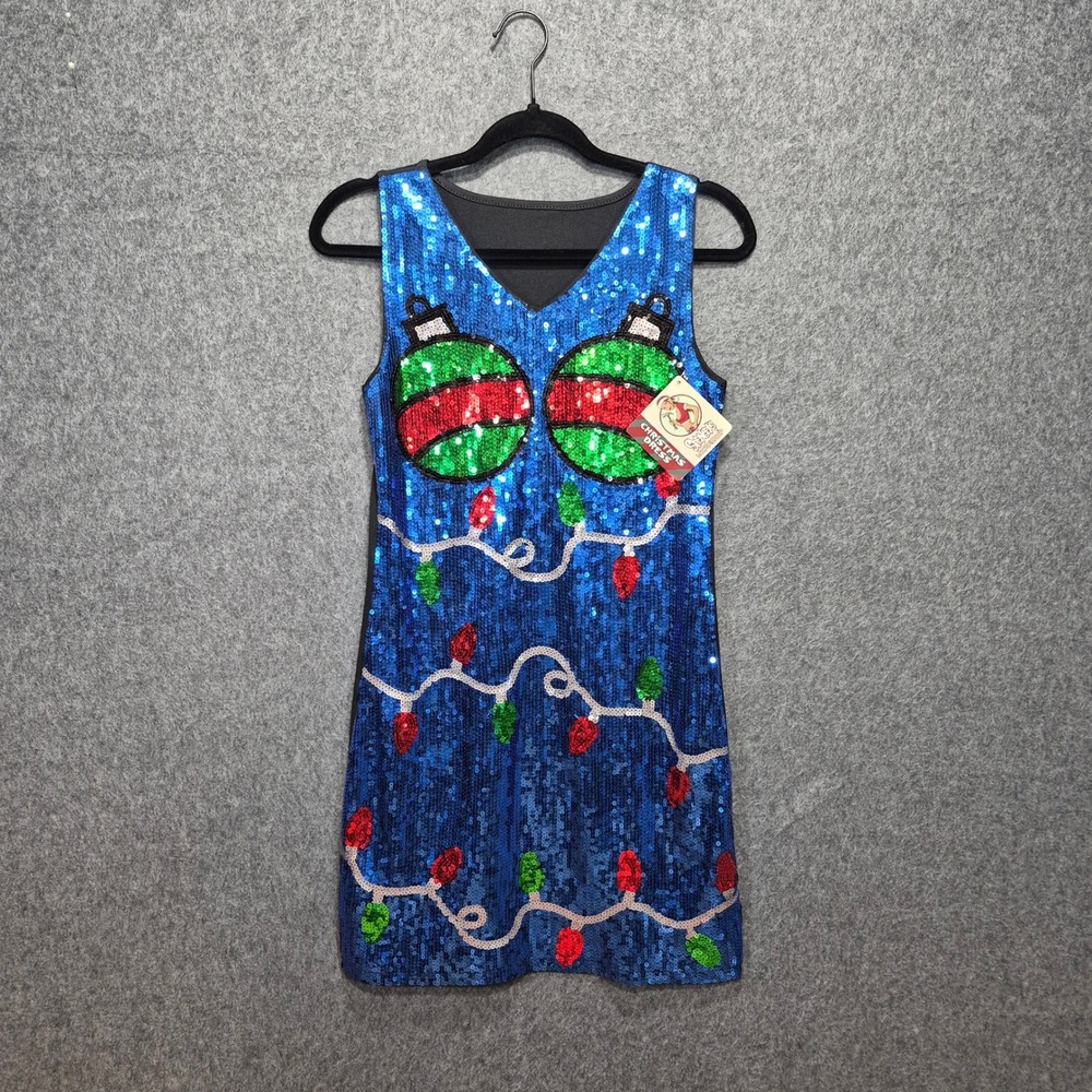NWT Spencer's Workshop Ugly Christmas Sequin Dress S Ornaments Kitschy Fun